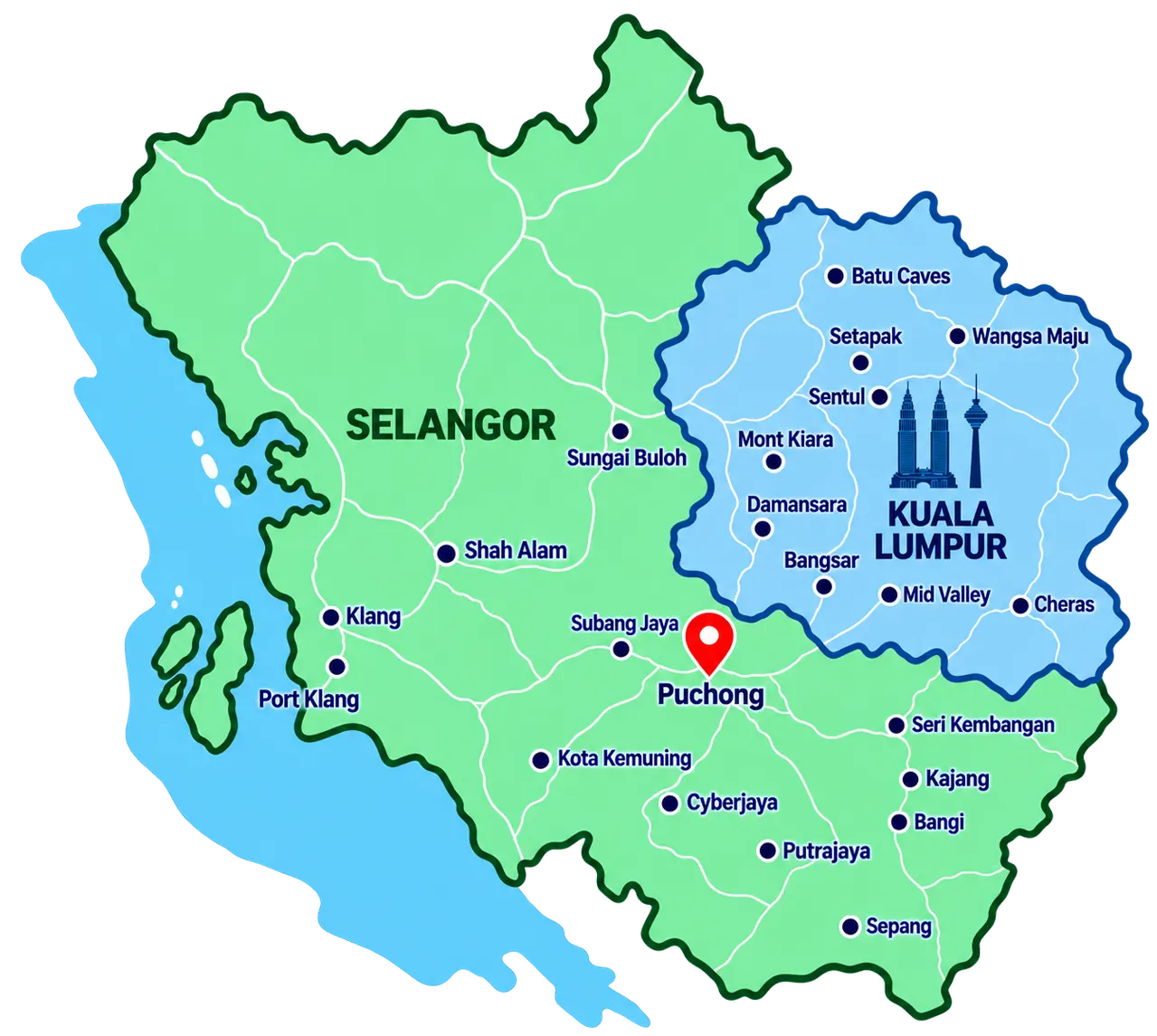 Kuala Lumpur and Selangor service area map